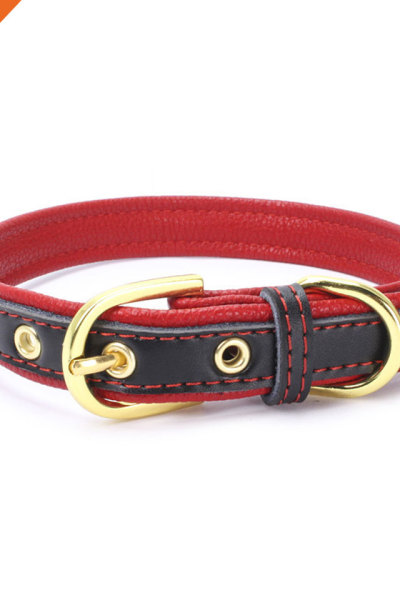 Fancy Color Western Style Golden Pin Buckle Leather Dog Collar