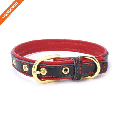 Fancy Color Western Style Golden Pin Buckle Leather Dog Collar