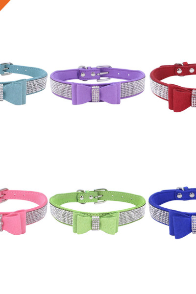 Strong Texture Custom Color Rhinestone Jeweled Microfiber Bow Tie Dog Collar