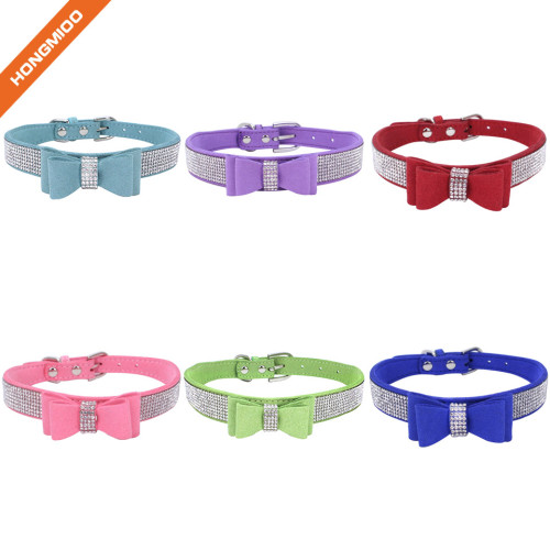 Strong Texture Custom Color Rhinestone Jeweled Microfiber Bow Tie Dog Collar