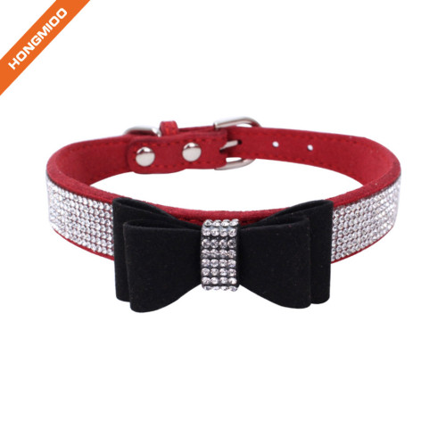 Strong Texture Custom Color Rhinestone Jeweled Microfiber Bow Tie Dog Collar