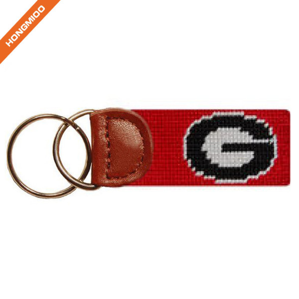 Hongmioo Handcraft Needlepoint Small Pocket Key Fob Real Leather Key Chain