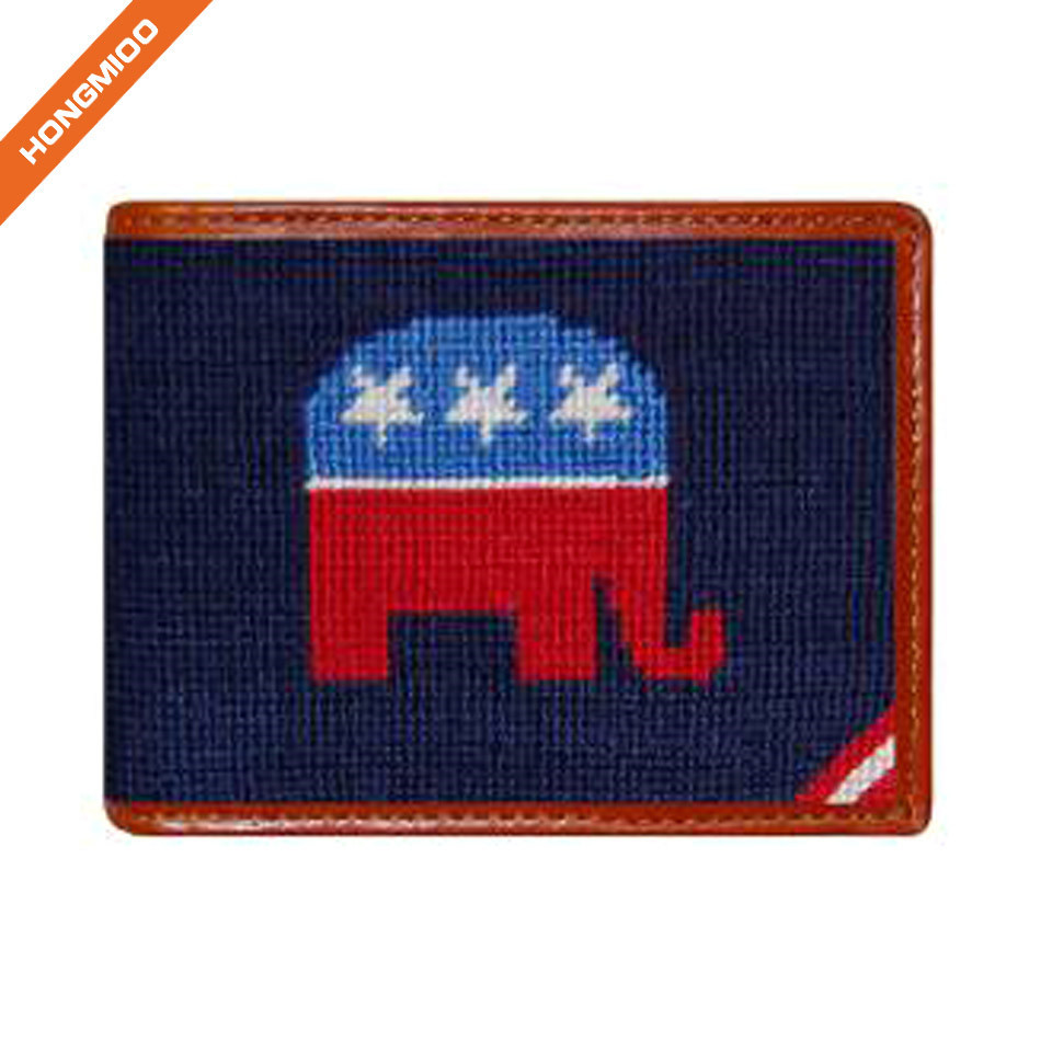 Cute Hand Made Animal Pattern Design Real Leather Needlepoint Pocket Wallet - Detail