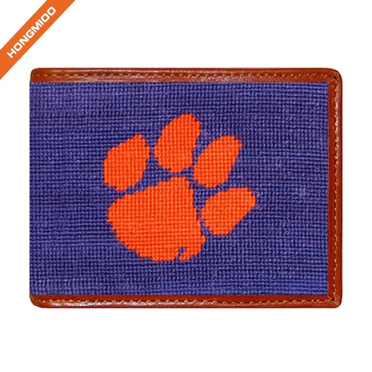 Cute Hand Made Animal Pattern Design Real Leather Needlepoint Pocket Wallet - Specs
