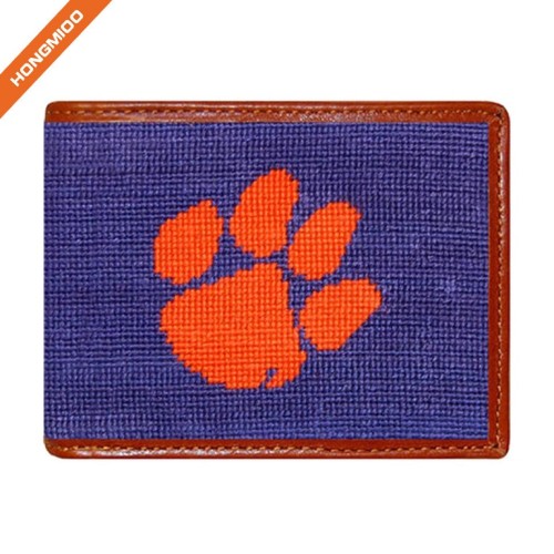 Cute Hand Made Animal Pattern Design Real Leather Needlepoint Pocket Wallet