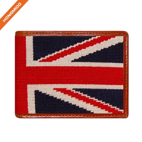 Full Grain Leather Hongmioo Navy Color Different Pattern Design Needlepoint Mens Wallet