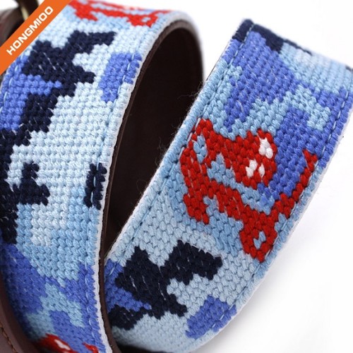 Colorful Mens Full Grain Leather Handmade Needlepoint Belts With Gold Pin Buckle