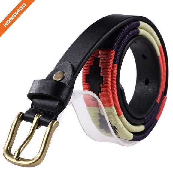Simple Design Mens Genuine Leather Mix Color Embroidery...