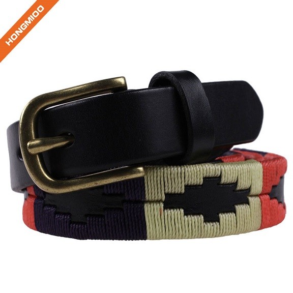 Simple Design Mens Genuine Leather Mix Color Embroidery... detail