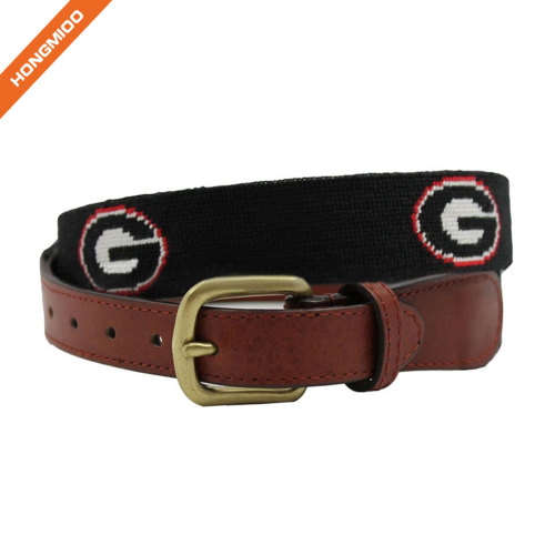 Real Handmade Wide Needlepoint Top Grain Leather Letter G Belts