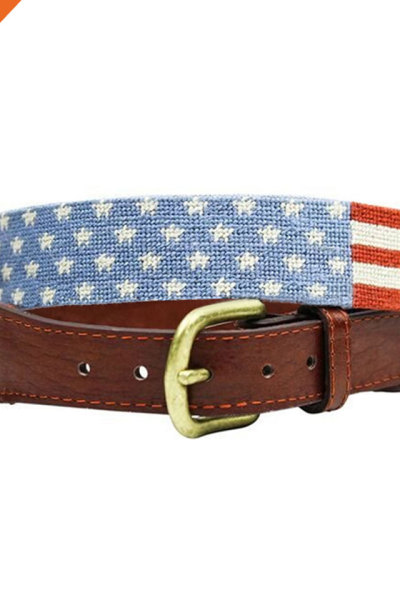 Loving Design Mens Custom Needlepoint American Flag Genuine Leather Belts