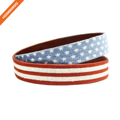 Loving Design Mens Custom Needlepoint American Flag Genuine Leather Belts