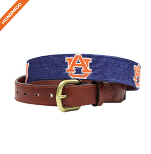 New Custom Needlepoint Golf Belt in Bark-Tanned Cow Leather with Solid Copper Buckle