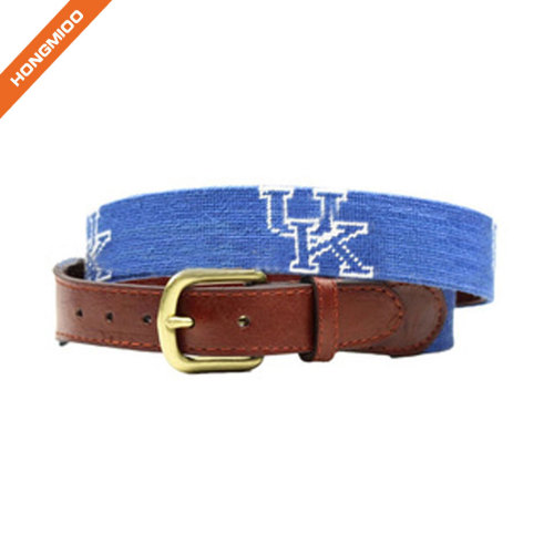 Hand-Stitched Letter Design Needlepoint Genuine Leather Belts By Hongmioo