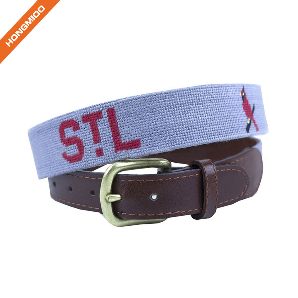 Hand-Stitched Letter Design Needlepoint Genuine Leather... side