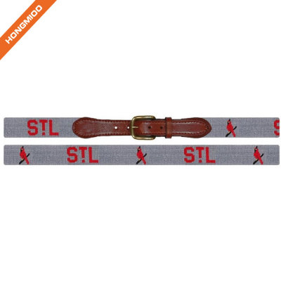 Hand-Stitched Letter Design Needlepoint Genuine Leather Belts By Hongmioo