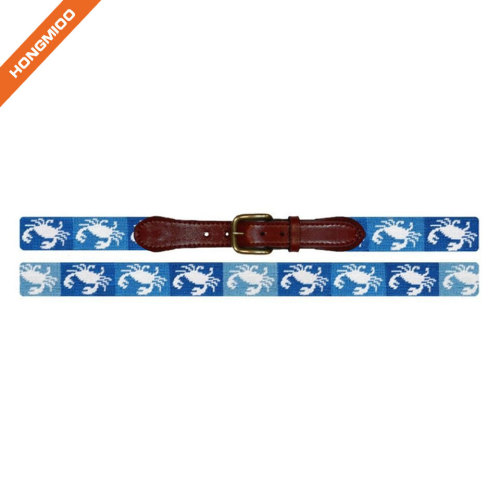 Cute Crab Needlepoint Design Top Grain Leather Belts By Hongmioo