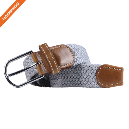 Custom Label Light Gray Polyester Material Belts With Split Leather