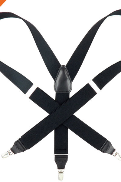 Men's Black 1.4" PU Leather Shiny Shirt Stays Y back Belt Loop Suspenders With 3 Snap Hooks