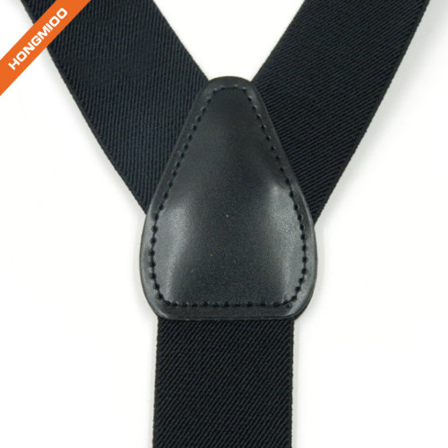 Men's Black 1.4" PU Leather Shiny Shirt Stays Y back Belt Loop Suspenders With 3 Snap Hooks