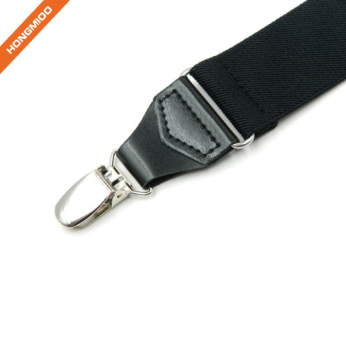 Men's Black 1.4" PU Leather Shiny Shirt Stays Y back Belt Loop Suspenders With 3 Snap Hooks