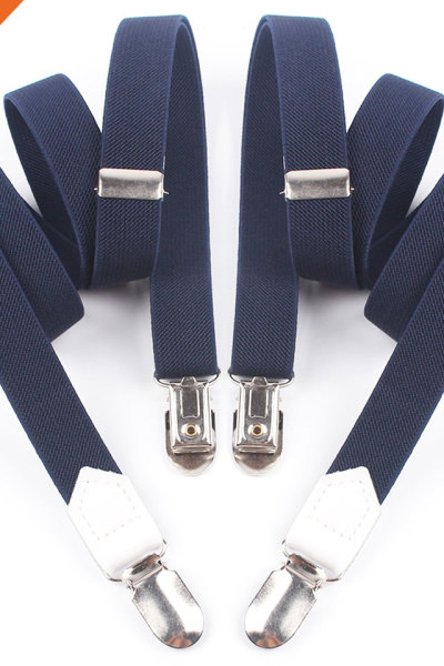 2cm Wide Solid No Cross Suspenders Polyester Material With 2 Clips For Men