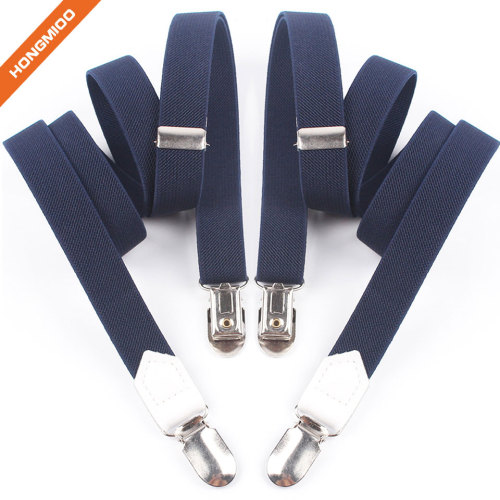 2cm Wide Solid No Cross Suspenders Polyester Material With 2 Clips For Men