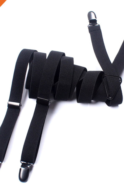Pure Black X-Back 4 Strong Snap Hooks Suspender High Quality Soft Polyester Material Shirt Stays