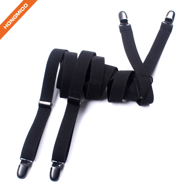 Pure Black X-Back 4 Strong Snap Hooks Suspender High Quality Soft Polyester Material Shirt Stays