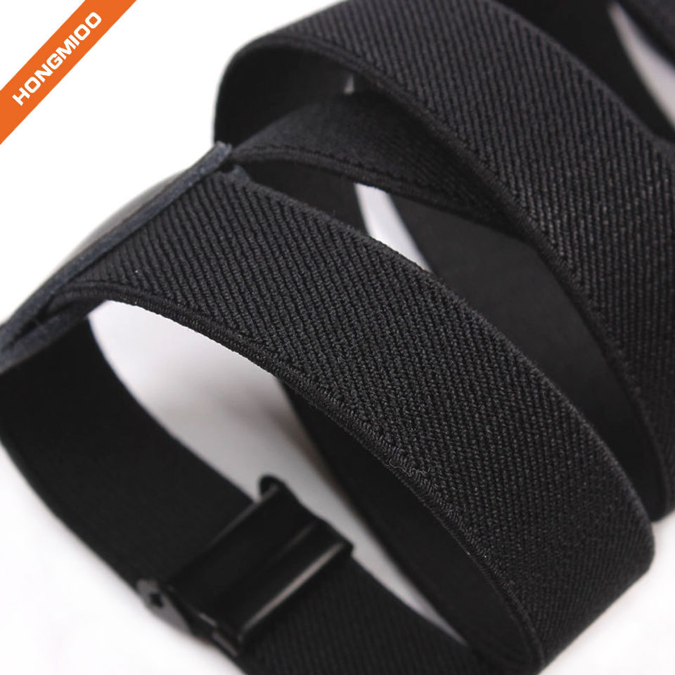 Pure Black X-Back 4 Strong Snap Hooks Suspender High Quality Soft Polyester Material Shirt Stays - Detail