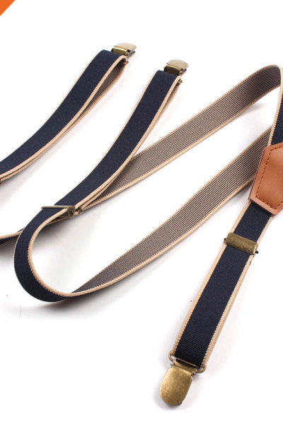 Durable Mens Adjustable Clips Polyester Suspender Blue Background Solid Shirt Stays