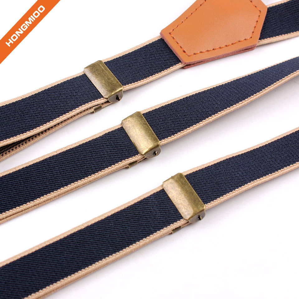 Durable Mens Adjustable Clips Polyester Suspender Blue Background Solid Shirt Stays - Detail