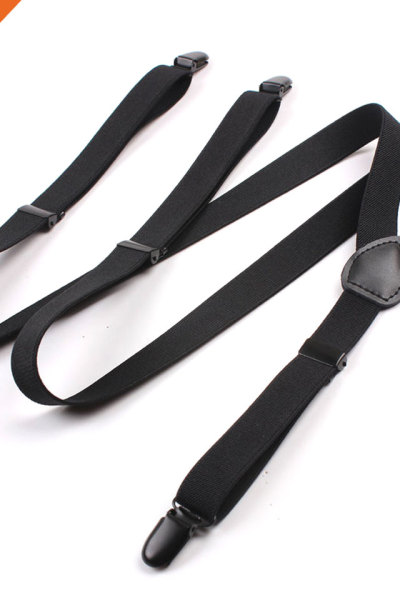 Plain Black Solid Fabric Suspender Belts Mens Durable 1.3 Inch Wide Shirt Holder Garter