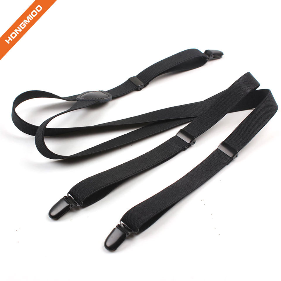 Plain Black Solid Fabric Suspender Belts Mens Durable 1.3 Inch Wide Shirt Holder Garter - Detail