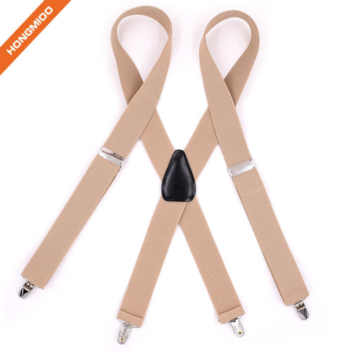 Beige Color Shirt Garter Belt Polished Silver Elastic Polyester Suspend - Polished clips suspender