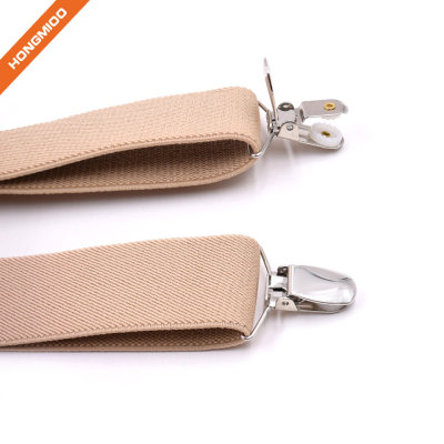 Beige Color Shirt Garter Belt Polished Silver Elastic Polyester Suspender