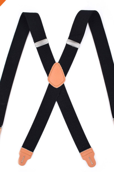Black X Style PU Leather Button Design Suspender Useful Shirt Garter Belts