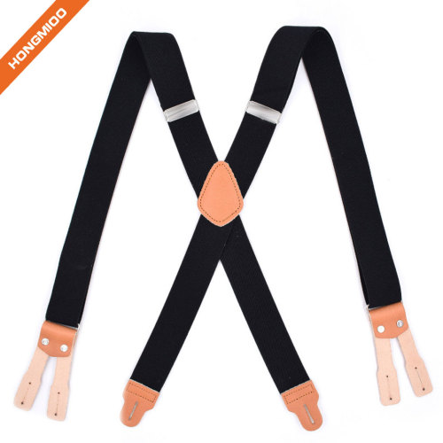 Black X Style PU Leather Button Design Suspender Useful Shirt Garter Belts - Stays