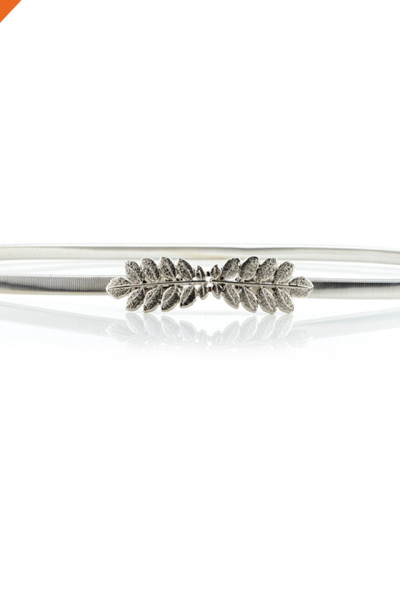 Women Plate Metal Silver Narrow Skinny Belt