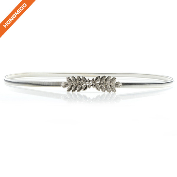 Women Plate Metal Silver Narrow Skinny Belt