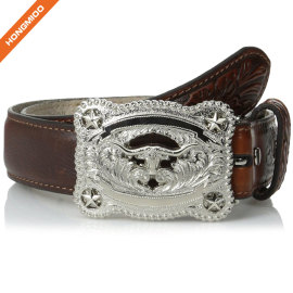 Brown Textured Leather Boys Belts With Animal Buckle