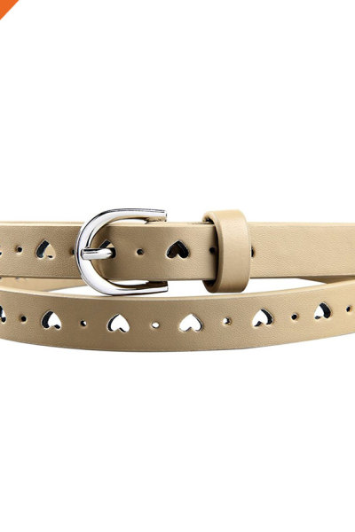Hongmioo Khaki Color Heart Shape Girl Leather Belts