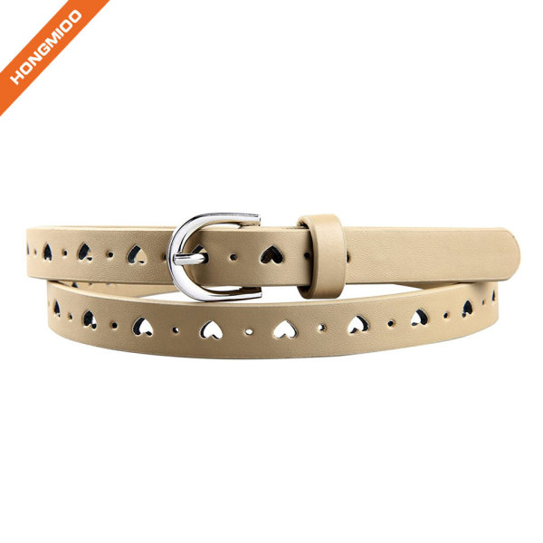 Hongmioo Khaki Color Heart Shape Girl Leather Belts
