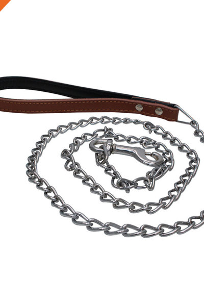 High Quality Metal Chain Dog Leash with Leather Handle