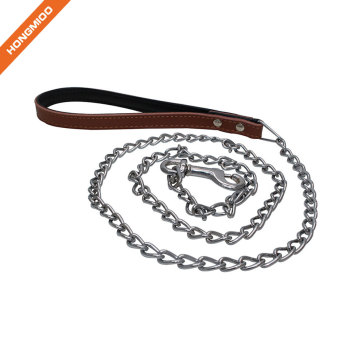 High Quality Metal Chain Dog Leash with Leather Handle