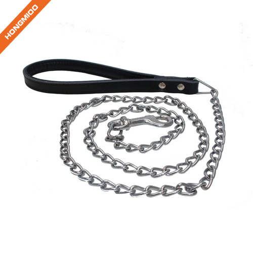 High Quality Metal Chain Dog Leash with Leather Handle