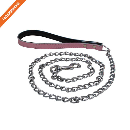 High Quality Metal Chain Dog Leash with Leather Handle