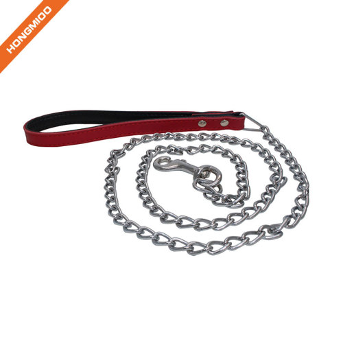 High Quality Metal Chain Dog Leash with Leather Handle