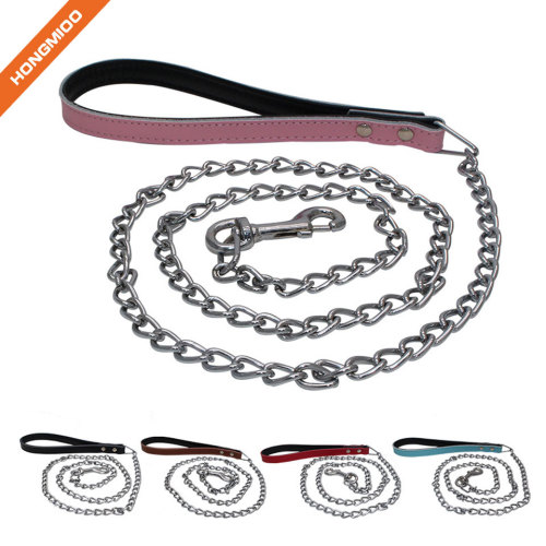 High Quality Metal Chain Dog Leash with Leather Handle