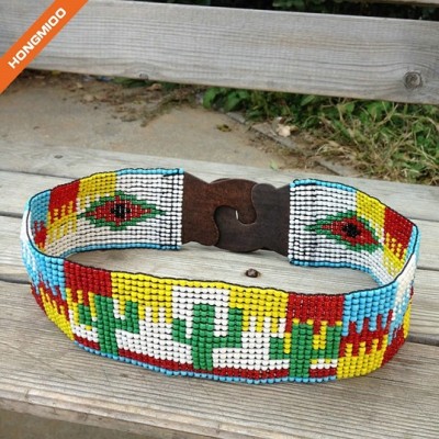 Women Beaded Full Glass Bead Waist Belt Elastic Body Wide Belts